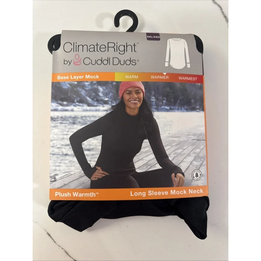 Climate Right Cuddl Duds Women's Long Sleeve Mock‎ Neck Size XXLarge Black NWT